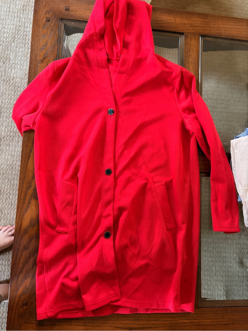 Red Hooded Longline Coatigan - Women's Jacket